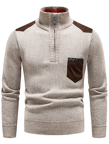  Homme Pull Pull polaire Pull à col zippé A côtes Tricoter Zippé Tricoté Bloc de couleur Demi fermeture éclair basique Garder au chaud Travail Usage quotidien Vêtement Tenue Automne hiver Bleu Rouge S