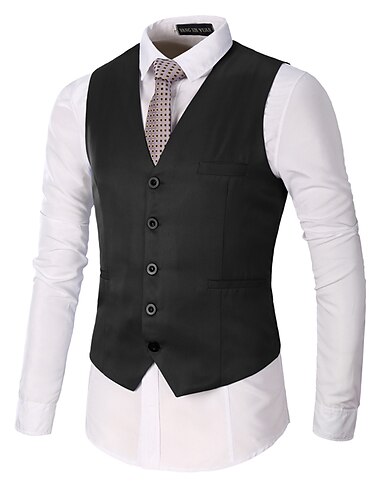  Per uomo Gilet Panciotto Matrimonio Ufficio e carriera Da tutti i giorni Per uscire Lavoro Tradizionale / Classico Primavera Autunno Pulsante Tasche Poliestere 95% cotone All'aperto Comodo Matrimonio