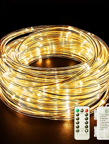  led touwverlichting led lichtslingers outdoor waterdicht ip65 kerstverlichting 30m-300leds 22m-200leds 12m-100leds 7m-50leds 8 standen batterij-aangedreven dimbaar/timer met afstandsbediening voor feest