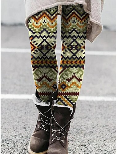  Damen Leggings Hosen Mode Voller Länge Hohe Taille Geometrischer Totenkopf Katzen Druck Thermisch Warm Bauchkontrolle Po-Hebung dehnbar Halloween Lässig täglich Rot Grün Licht Schwarz Grau Slim
