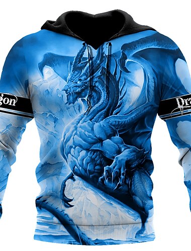  Per uomo Drago Stampe astratte Felpa con cappuccio Felpe Felpa Felpa con cappuccio pullover Manica lunga Felpa con cappuccio Con cappuccio Streetwear Stampa 3D Giornaliero Sport Blu Stampa Primavera