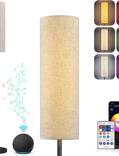  led vloerlamp voor woonkamer slaapkamer slimme staande lamp met alexa google assistant app afstandsbediening hoge moderne vloerlamp met linnen lampenkap 16 miljoen kleuren lamp inbegrepen