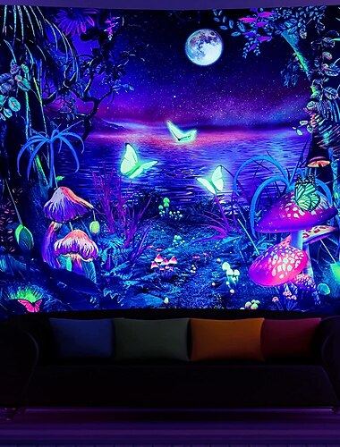  blacklight gobelín uv reaktivní záře ve tmě záře party neonové motýli psychedelický trippy mlhavý závěsný gobelín nástěnná malba pro obývací pokoj ložnice