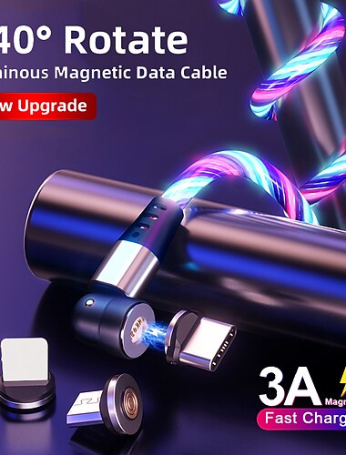 Универсальный зарядный кабель 3,3 фута 6,6 футов USB A на Lightning/микро/USB C 3 A Кабель для зарядки Быстрая зарядка 3 в 1 Магнитный Вращение на 540° Назначение Samsung Xiaomi Huawei