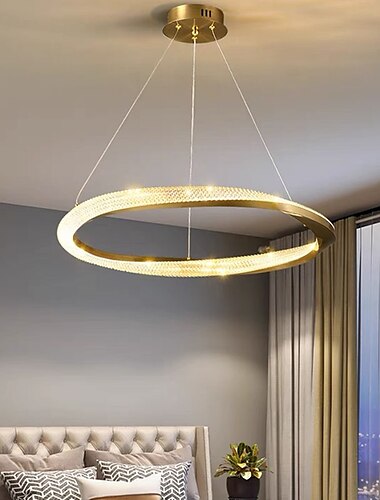  Círculo de luz pingente de led design redondo, lustre de cristal moderno de 60 cm para sala de estar design criativo de luxo luminária de ouro redonda ilha de cozinha lâmpadas penduradas