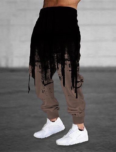  رجالي بنطلونات عداء ببطء رباط جيوب جانبية مرونة الخصر ألوان متناوبة مطبوعات غرافيك راحة متنفس رياضة في الهواء الطلق فضفاض مناسب للبس اليومي خليط قطن تيري أناقة الشارع مصمم أسود أزرق مرن نسبياً