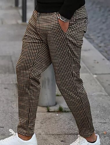  Per uomo Pareggiatore Pantaloni Chino Pantaloni chino Pantaloni eleganti scozzesi Tasche A quadri Comfort Traspirante Giornaliero Per eventi Per uscire Streetwear Moda Cachi