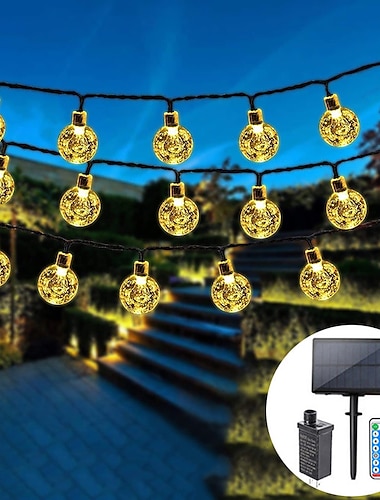  led globe solcellslampor, 10m/20m/30m/50m utomhus vattentäta akryllampor med fjärrkontroll, plug-in för jullov, fest, &amp; trädgårdsinredning eu/us-plugg