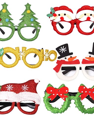  rondom 6 stk julepynt julebriller barnefestpynt juleprodukter snømann hjort gevir brilleinnfatninger