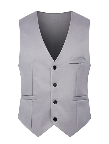  Per uomo Gilet Panciotto Matrimonio Da tutti i giorni Per uscire Festival Lavoro Essenziale Autunno inverno Tasche Poliestere Traspirante Morbido Comodo Tinta unita Monopetto A V Standard Nero Panna
