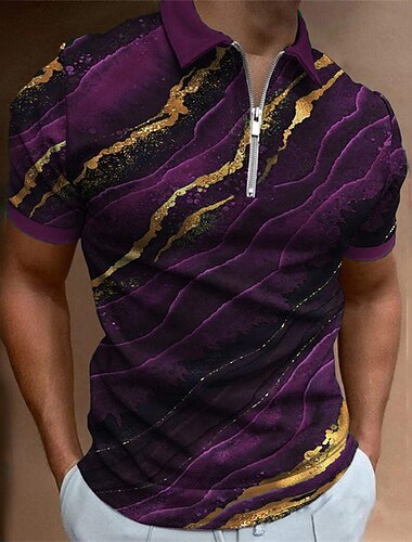  Miesten Kuvitettu Vetoketjulliset poolopaidat Golfpaita Lyhythihainen Poolopaidat Kauluspaidat Vapaa-aika Lomavaatteet Rave Wear Juhla-asut 3D-tulostus Quarter Zip Polo Tumman vihreä Purppura Apila