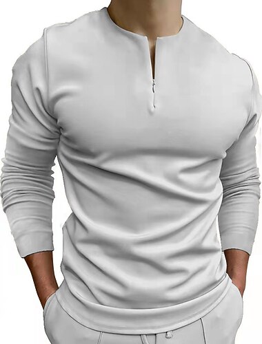  Herren T Shirt Halb-Zip-Shirt Langarmshirt Kurzarm Henley Sommer Einfach Leicht Klassisch Lässig Reißverschluss Urlaub Lässig Ferien Schwarz Marineblau Khaki Top T-Shirt für Herren