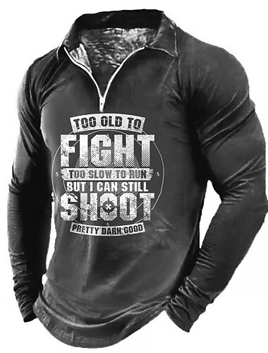  Herren Lustig Poloshirts mit Reißverschluss Golfshirt Langarm Polo-Shirts Hemden mit Kragen Vintage Lässig Streetwear Festivalkleidung Party-Outfits 3D-Druck Viertelreißverschluss-Poloshirt Schwarz