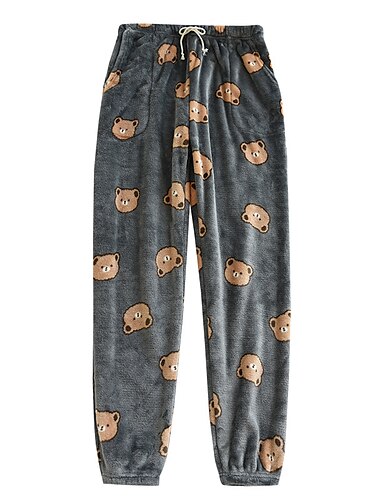  Hombre Ropa de salón Pantalones de pijama de franela Pantalones de Yoga (Lounge) Oso Sencillo Felpa Hogar Diario Franela Transpirable Pantalón largo Pantalón Cintura elástica Invierno Gris Oscuro