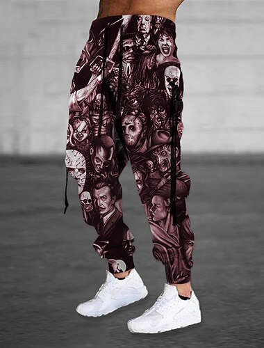  Voor heren Joggingbroeken Jogger Broek Trekkoord Zijzakken Elastische taille Grafische prints Comfort Ademend Buitensporten Casual Dagelijks Katoenmix Terry Streetwear Ontwerper Zwart Paars
