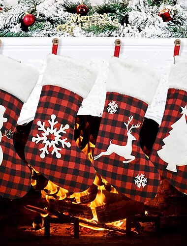  articoli decorativi di natale nero rosso plaid calze di natale sacchetto regalo per bambini sacchetto di caramelle calzini grandi