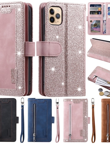  Phone Case For Samsung Galaxy S24 S23 S22 S21 S20 Plus Ultra A54 A34 A14 A73 A53 A33 A72 S10 A71 A52 A51 Full Body Case Wallet Case with Stand Holder Bling Zipper Retro Glitter Shine PU Leather