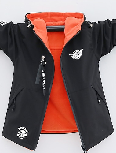  Niños Chico Chaqueta con capucha Ropa de calle Color sólido Letra Manga Larga Abrigo Exterior Algodón Fresco Diario Verde Trébol Negro Azul Piscina Invierno Otoño 7-13 años