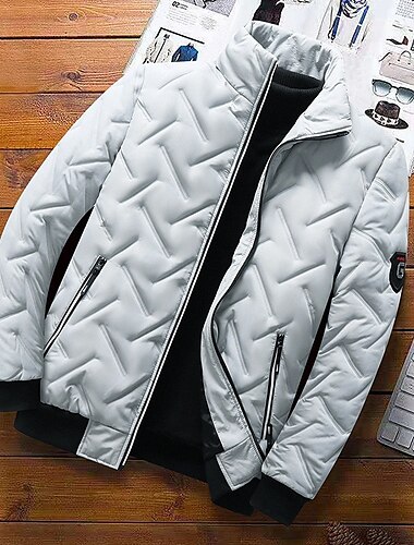  Ανδρικά Μπουφάν Puffer Μπουφάν Bomber Καπιτονέ μπουφάν Πλήρες φερμουάρ Causal Καθημερινά Ρούχα Κανονικό Καθημερινά Μοντέρνο Αντιανεμικό Διατηρείτε Ζεστό Φθινόπωρο Χειμώνας Ρίγες και καρό