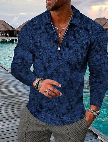  Voor heren Geometrisch Hawaiiaanse poloshirts Golfshirt Lange mouw Poloshirt Overhemden met kraag Casual Strand Kleding Vakantiekleding Feestoutfits 3D-afdrukken Polo met kwartrits Geel Leger Groen