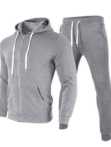  Herren Trainingsanzug Jogginganzug 2 teilig Full Zip Sportlich Winter Langarm warm Atmungsaktiv Feuchtigkeitsableitung Fitness Laufen Joggen Sportbekleidung Sportkleidung Einfarbig Dunkelgrau Schwarz
