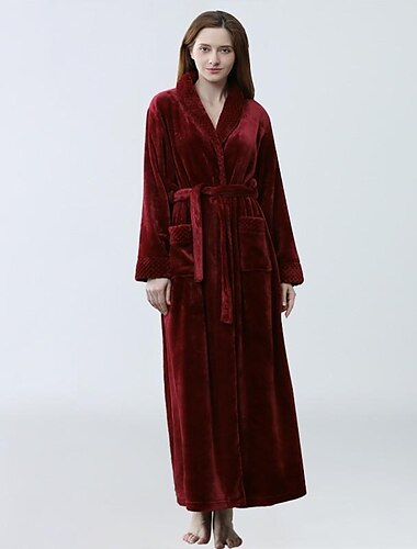  Damen-Bademantel aus Fleece mit Schalkragen, flauschiger Bademantel, langer Bademantel aus Fleece – langer Plüschmantel für die Hochzeit