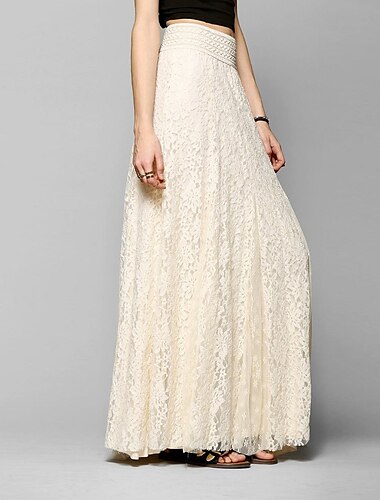  jupe longue femme droite maxi taille haute jupes dentelle florale couleur unie bal vacances toutes saisons élégant vintage amande noir blanc