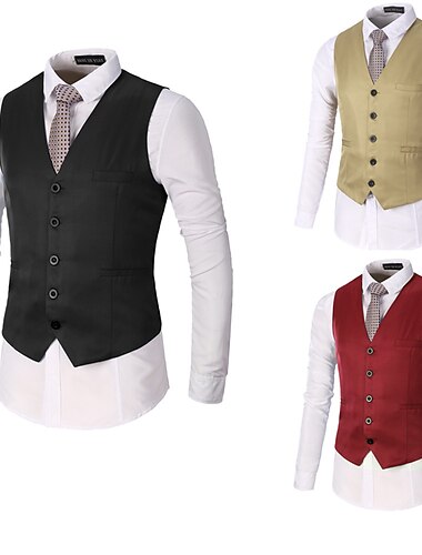  Herr Väst Bröllop Kontor & Karriär Dagliga kläder Utekväll Affär Traditionell / Klassisk Vår Höst Knapp Ficka Polyester 95% bomull Utomhus Bekväm Bröllop Ren färg Enkelknäppt V-slits Normal risvit