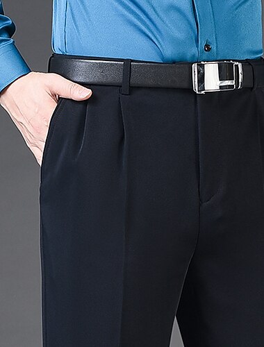  Herren Anzughosen Hose Hosen Hose Faltenhose Tasche Falten Gerade geschnitten Glatt Atmungsaktiv Weich Hochzeit B¨¹ro Geschäft Schick & Modern Klassisch Azurblau Schwarz+Grau Hoher Taillenbund