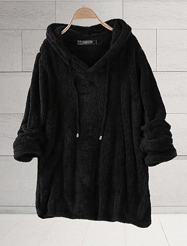  Damen Kapuzenpullover Sweatshirt Kapuzenpullover Sweatshirt Burgunder Kapuzenpullover Teddy Basic Casual Fleece einfarbig Alltag Ausgehen Wochenende Kapuze Kordelzug Langarm Schwarz Weiß Rosa Wein