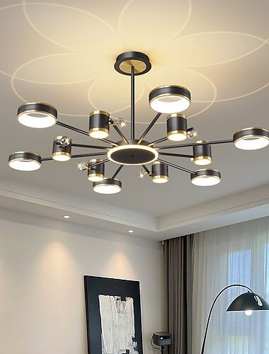 szabályozható led függőlámpa, sputnik csillár modern 12 lámpás kör akril ernyő vintage fém króm mennyezeti lámpa konyhaszigethez étkező mosogató rúd-fekete háromszínű fénycsere