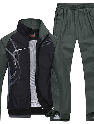  Herren Trainingsanzug Jogginganzug 2 teilig Full Zip Strasse Frühling Langarm Ständer Wasserdicht Windundurchlässig Atmungsaktiv Laufen Gehen Joggen Sportbekleidung Sportkleidung Streifen Schwarz