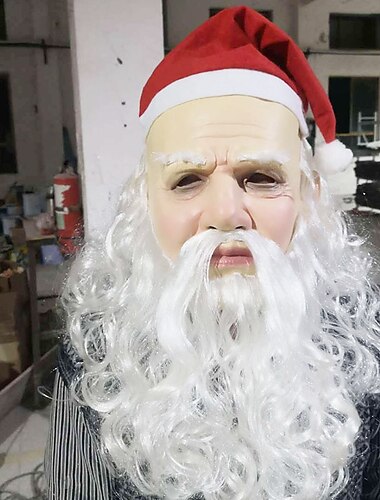  julehvithåret julenissemaske hodeplagg ny glinchmaske skjegg bestefar rød lue bestemor（ inkluderer ikke briller）