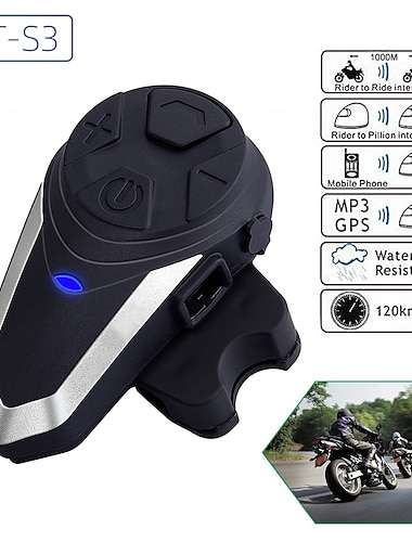  Motorcycle Bluetooth Intercom BT-S3 1000m Helmet Bluetooth Headset Motorcycle Bluetooth Communication System for Ski/ATV/Dirt Bike/Off Road Universal Wireless Interphone Intercom