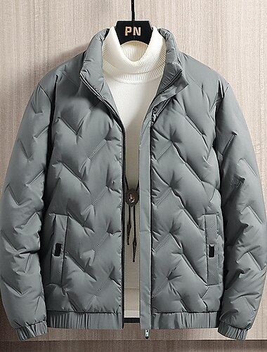  Men's Winter Coat Down Jacket Zipper Pocket Duck Down Vacation Going out To-Go Outdoor Casual / Daily Winter Pure Color Black Beige Gray Puffer Jacket