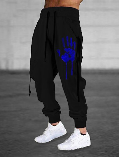  Voor heren Joggingbroeken Jogger Broek Trekkoord Zijzakken Elastische taille Grafische prints handen Comfort Ademend Buitensporten Casual Dagelijks Katoenmix Terry Streetwear Ontwerper Zwart blauw