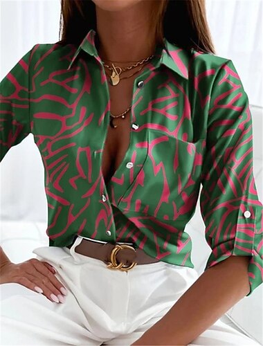  kvinners skjorte bluse elegant abstrakt trykk langermet skjorte krage arbeid casual daglig hvit gul rosa grønn vår høst