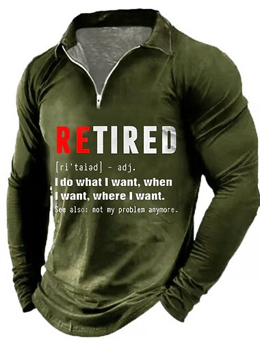  Heren Grappige Gepensioneerde Lange Mouwen Kwart Rits Shirt met 'Niet Mijn Probleem Meer' Definitie Slogan