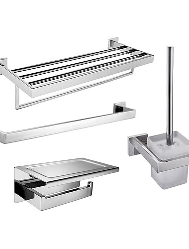  Badezimmer-Hardware-Set, 4-teilig, umgestaltetes Badzubehör aus sus304-Edelstahl, umfasst 1 Handtuchhalter, 1 Handtuchhalter, 1 Toilettenpapierhalter, 1 Toilettenbürsten-Sets