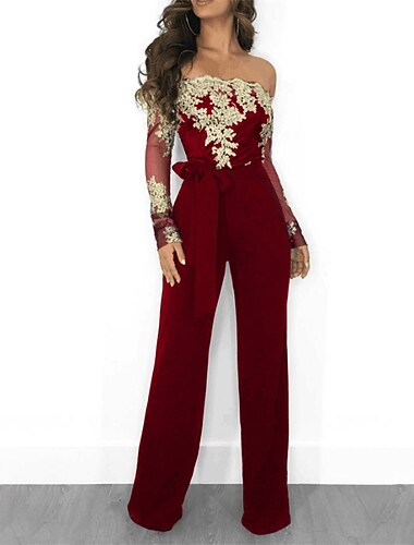  combinaison femme dentelle brodée florale épaules dénudées élégante fête de mariage de Noël coupe régulière manches longues noir vin bleu s m l automne