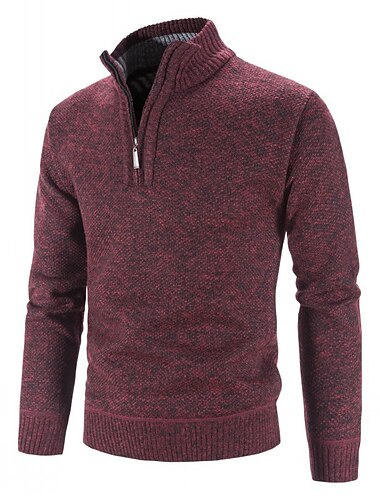  Herren Pullover Kleid Pullover Fleece Pullover Gerippt Stricken Standard Strick Feste Farbe Stehkragen warm halten Moderne zeitgenössische Arbeit Freizeitskleidung Bekleidung Frühling & Herbst Rote