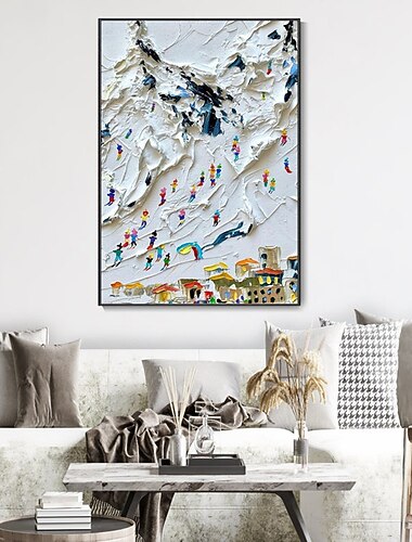  pictură în ulei realizată manual, pânză, artă de perete, decorare modernă, abstractă, sport de schi, peisaj pentru decorul casei, pictură rulată fără rame, neîntinsă