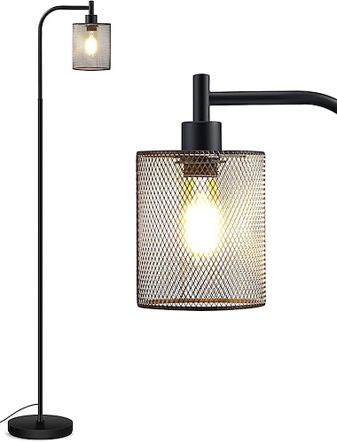 industriële vloerlamp voor woonkamer, staande lamp met hangende ijzeren gaaskap, 8w led-lamp, hoge staande lamp met voetschakelaar voor slaapkamer, zwart
