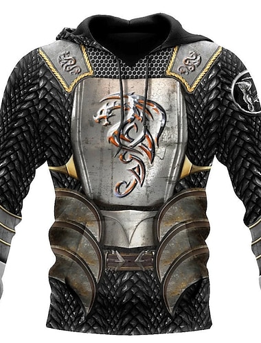 Hombre Estampados Armadura Sudadera Sudaderas Sudadera Con Capucha Manga Larga Sudadera con capucha Con Capucha Ropa de calle Impresión 3D Diario Deportes Negro Estampado Primavera & Otoño Diseñador