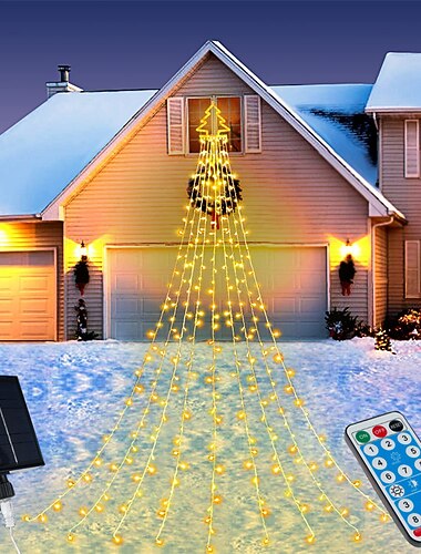  Luminile de brad pentru Crăciun funcționând cu energie solară 350 LED-uri cu 8 moduri și temporizator lumini de stea waterproof pentru decorarea feronerie curte grădină nuntă decor de sărbătoare