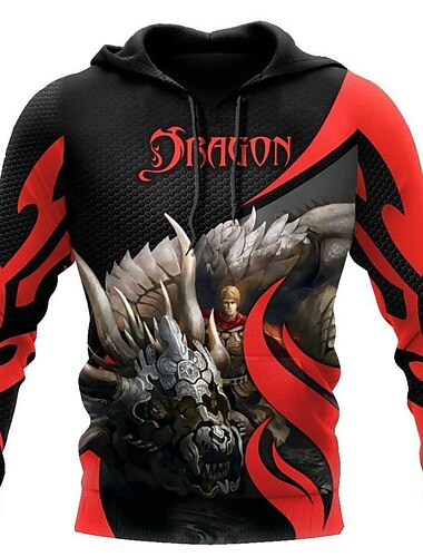  Per uomo Drago Stampe astratte Felpa con cappuccio Felpe Felpa Felpa con cappuccio pullover Manica lunga Felpa con cappuccio Con cappuccio Streetwear Stampa 3D Giornaliero Sport Giallo Rosso Stampa