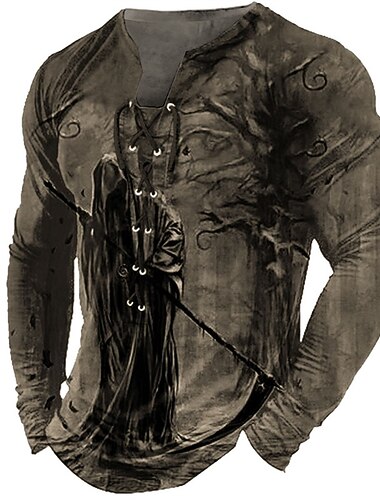  Per uomo maglietta Magliette Pop art Teschi Umano Colletto Abbigliamento Stampa 3D Esterno Strada Manica lunga Lacci Stampa Originale Moda Vintage Essenziale