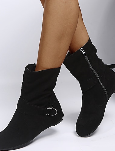 Bottines noires en faux suède pour femmes avec fermeture éclair latérale et boucle - parfaites pour un usage décontracté et quotidien