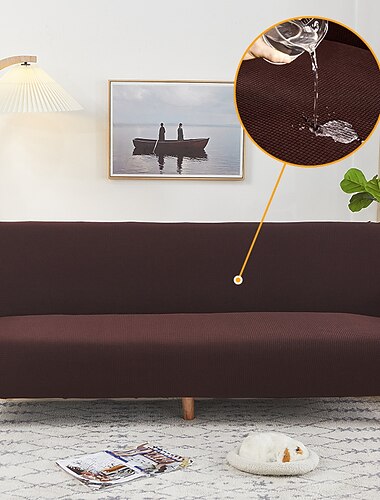  غطاء أريكة سرير مقاوم للماء من قطعة واحدة، غطاء أريكة بورجوندي مطاطي بدون أذرع، غطاء أريكة واقي أثاث ناعم مع قاعدة مرنة للأطفال، قماش سباندكس جاكار صغير