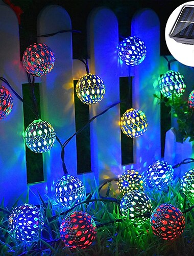  luces de cadena marroquíes solares bola de navidad luces de cadena de hadas 12m 7m 6.5m luces de jardín al aire libre ip65 impermeable año nuevo fiesta de boda patio árbol luces colgantes decoración de navidad lámpara de paisaje